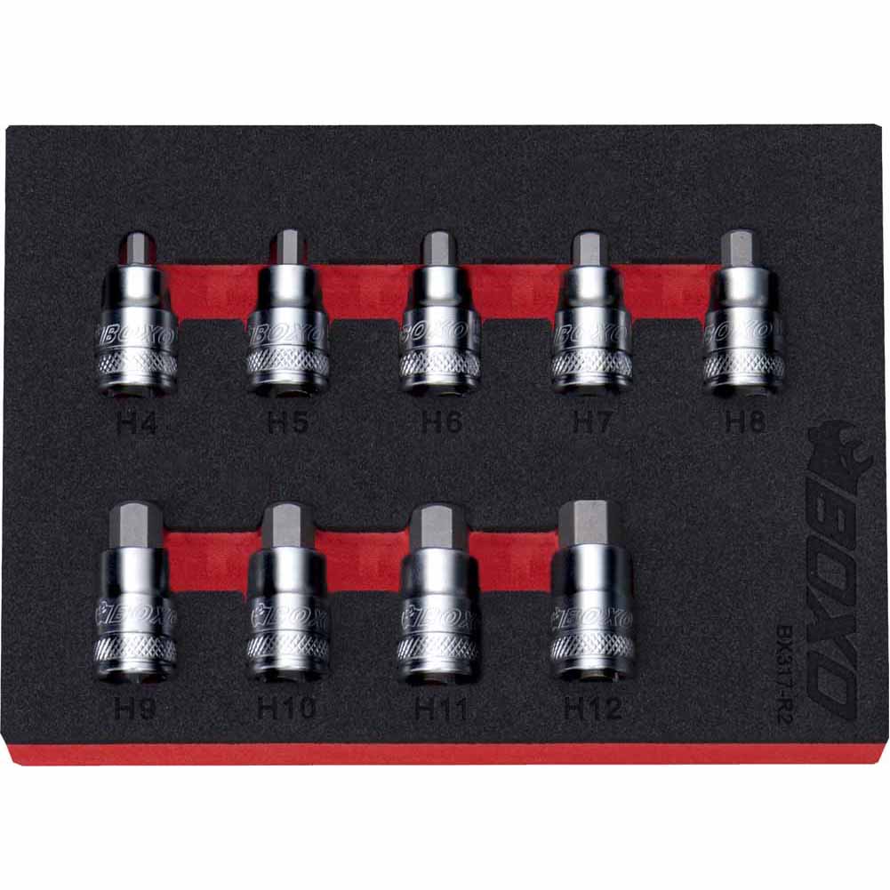 BOXO 9Pc 3/8" Super Stubby Hex Bit Socket Set