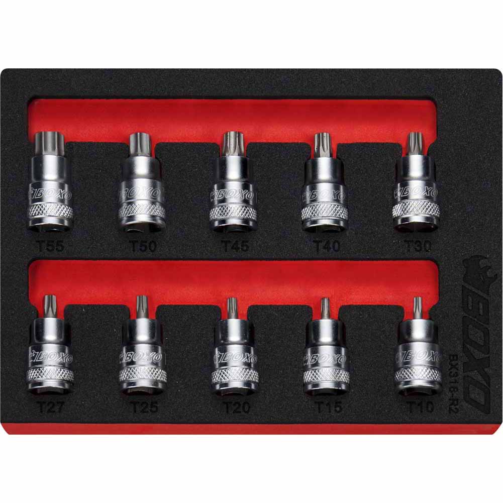 BOXO 10Pc 3/8" Super Stubby Torx Bit Socket Set
