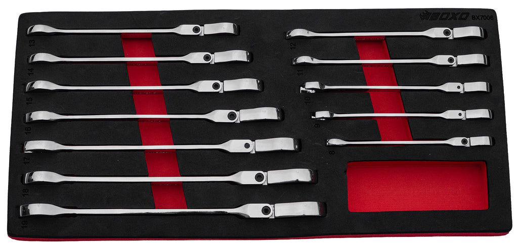 BOXO 12Pc Flex-Head Ratcheting Spanner Set