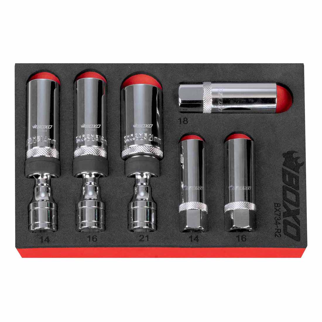 BOXO 6Pc 3/8" 12Pt Thin Wall & Magnetic Swivel Spark Plug Set