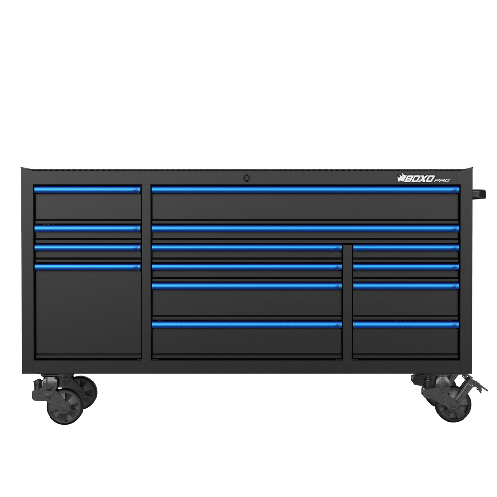 BOXO PRO 72" Gloss Finish 14 Drawer Roll Cabinet - Various Trim Options Available