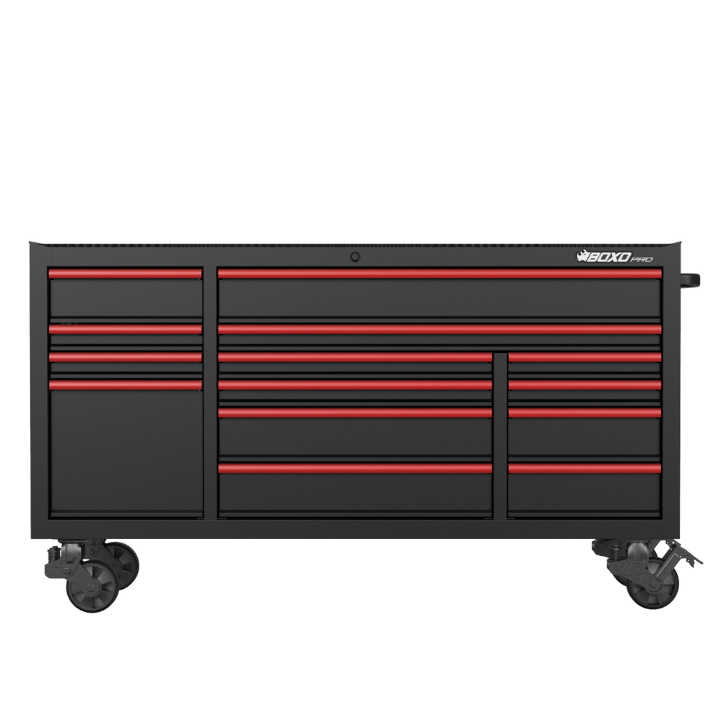 BOXO PRO 72" Gloss Finish 14 Drawer Roll Cabinet - Various Trim Options Available