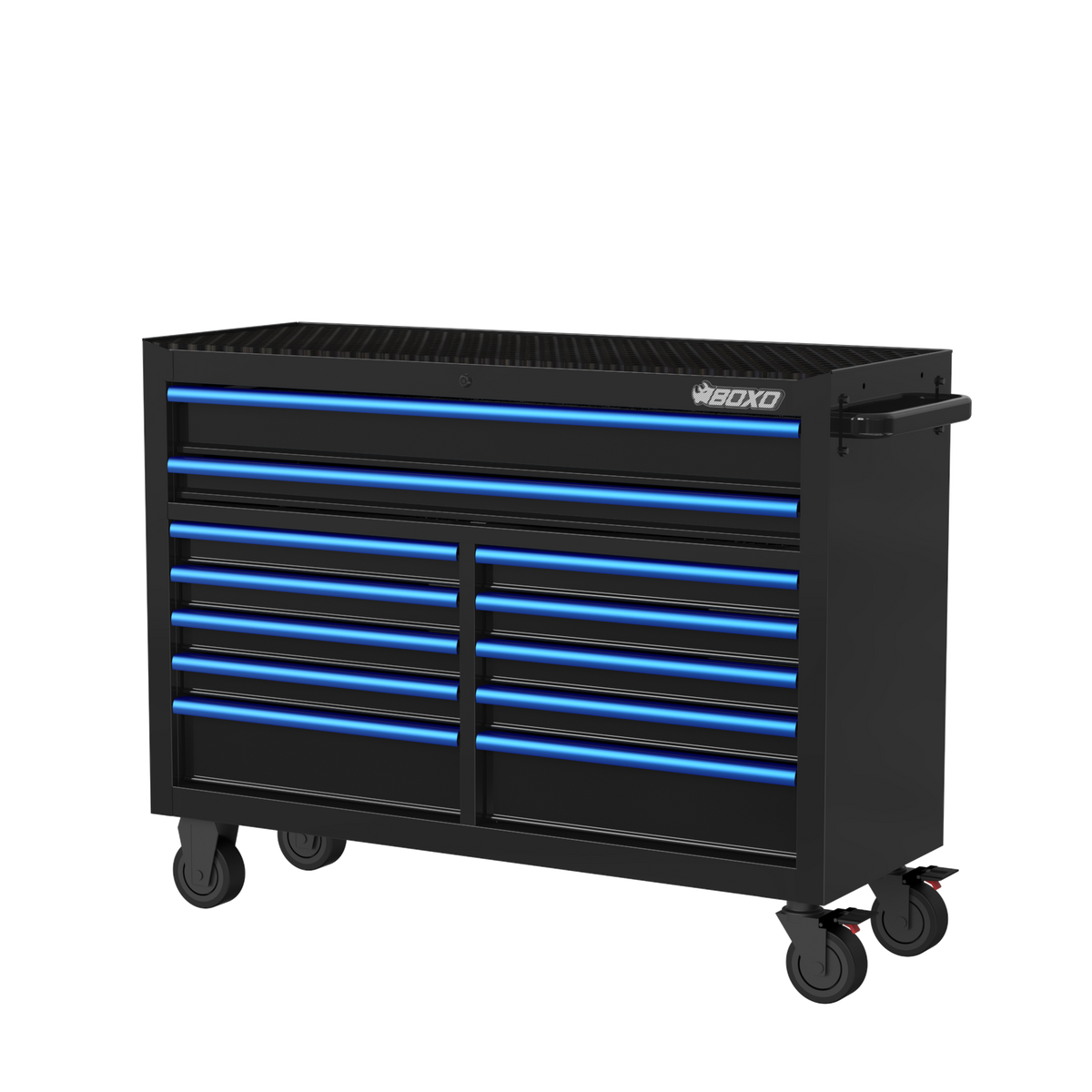 BOXO 53" 12 Drawer Roll Cabinet with Drawer Trim Pack - Black Body with Trim Colour Options