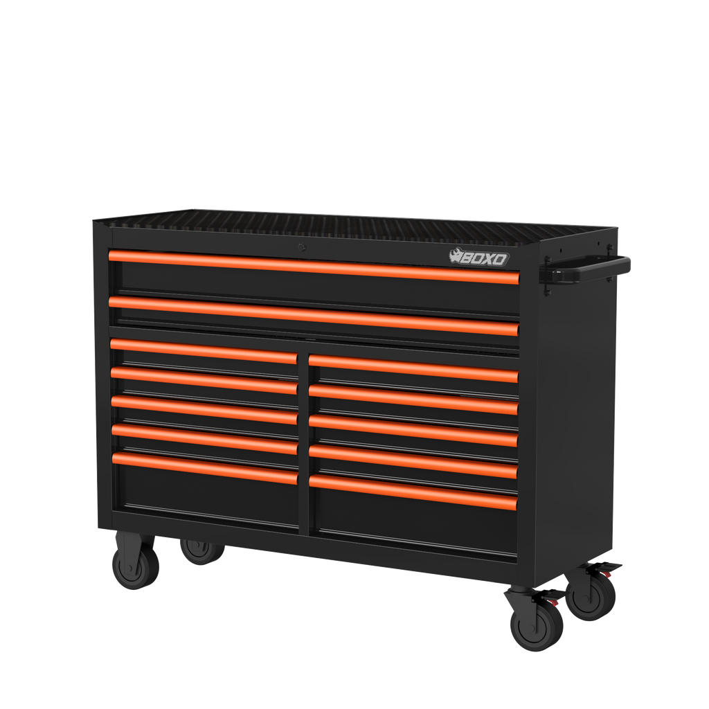 BOXO 53" 12 Drawer Roll Cabinet with Drawer Trim Pack - Black Body with Trim Colour Options