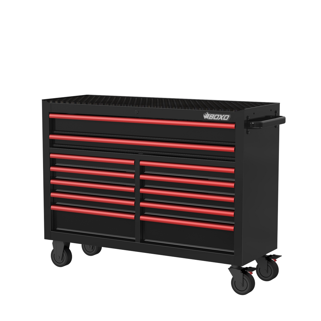 BOXO 53" 12 Drawer Roll Cabinet with Drawer Trim Pack - Black Body with Trim Colour Options