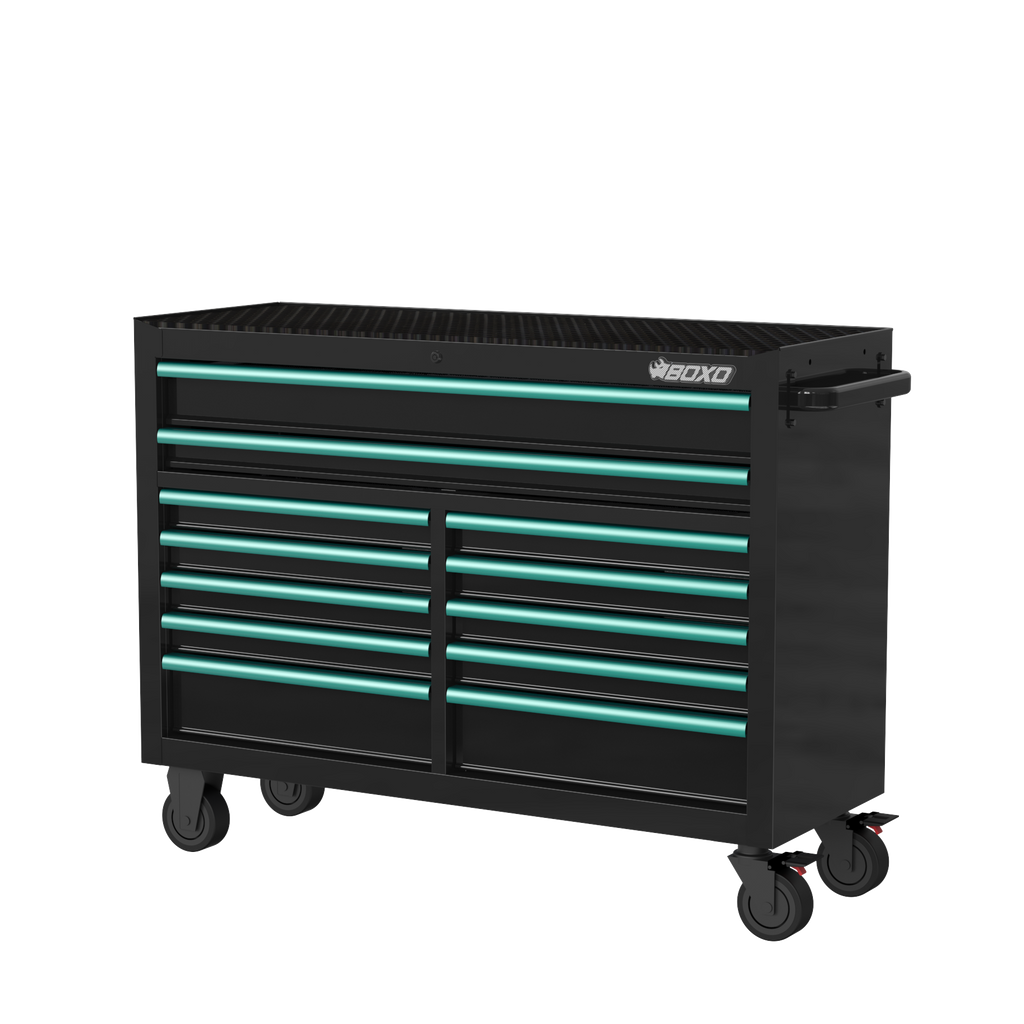 BOXO 53" 12 Drawer Roll Cabinet with Drawer Trim Pack - Black Body with Trim Colour Options