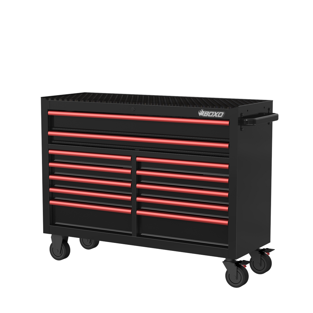 BOXO 53" 12 Drawer Roll Cabinet with Drawer Trim Pack - Black Body with Trim Colour Options