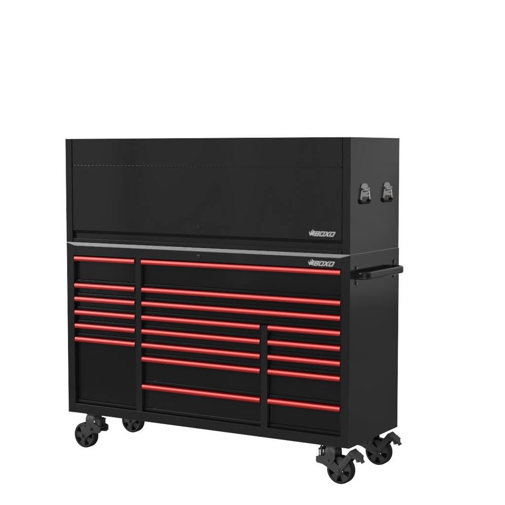 BOXO 72" 19 Drawer Toolbox Stack with Drawer Trim Pack - Black Body & Trim Colour Options
